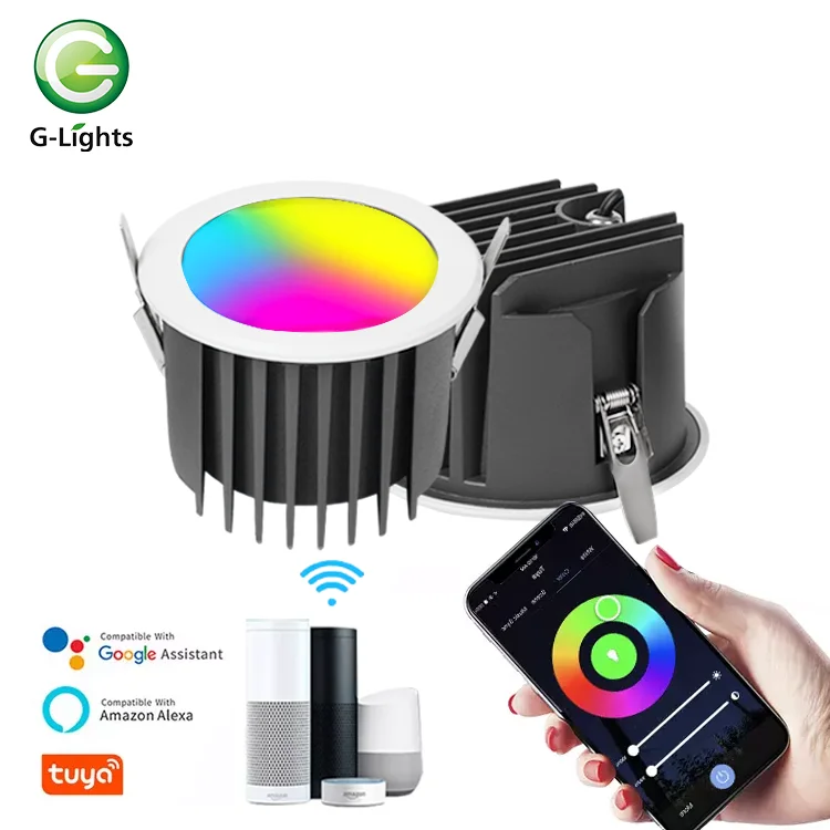 G-lights High Power Zigbee Smart Customization Recessed White Silver Tri Color Cct 10w 15w Led Slim Down Light