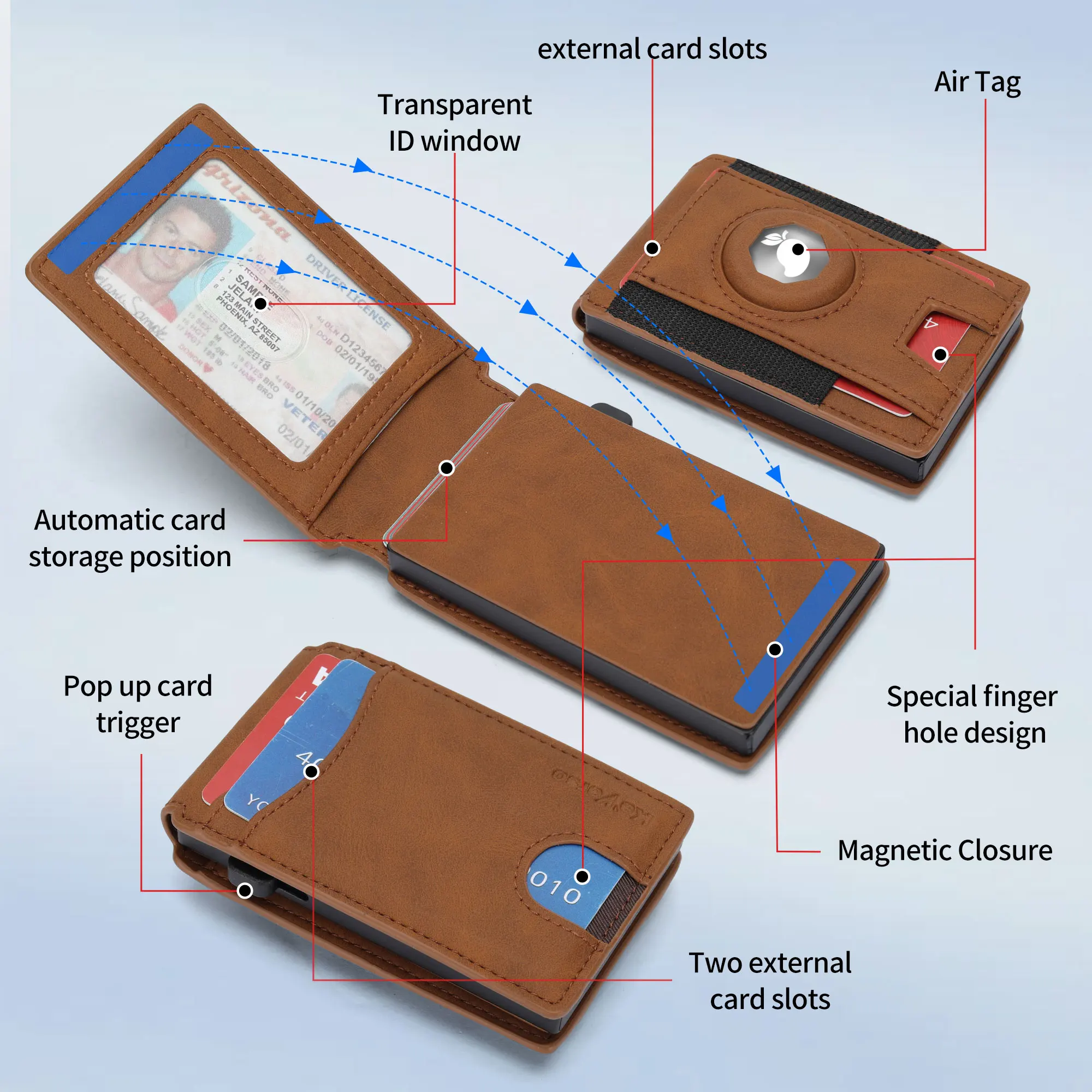 Factory Wholesale Magnetic Close Metal Aluminum Wallet RFID Blocking Smart Automatic Pop Up Card Holder Wallet