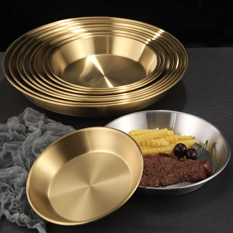 Multi Sizes Kitchen Utensils Home Restaurants Stainless Steel Pizza Pie Cake Pan For Baking Round Dishes Plate Tableware