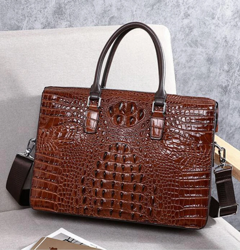 Dreamtop DTG539 luxury crocodile grain leather lawyer handbag cowhide leather vintage style laptop leather briefcase