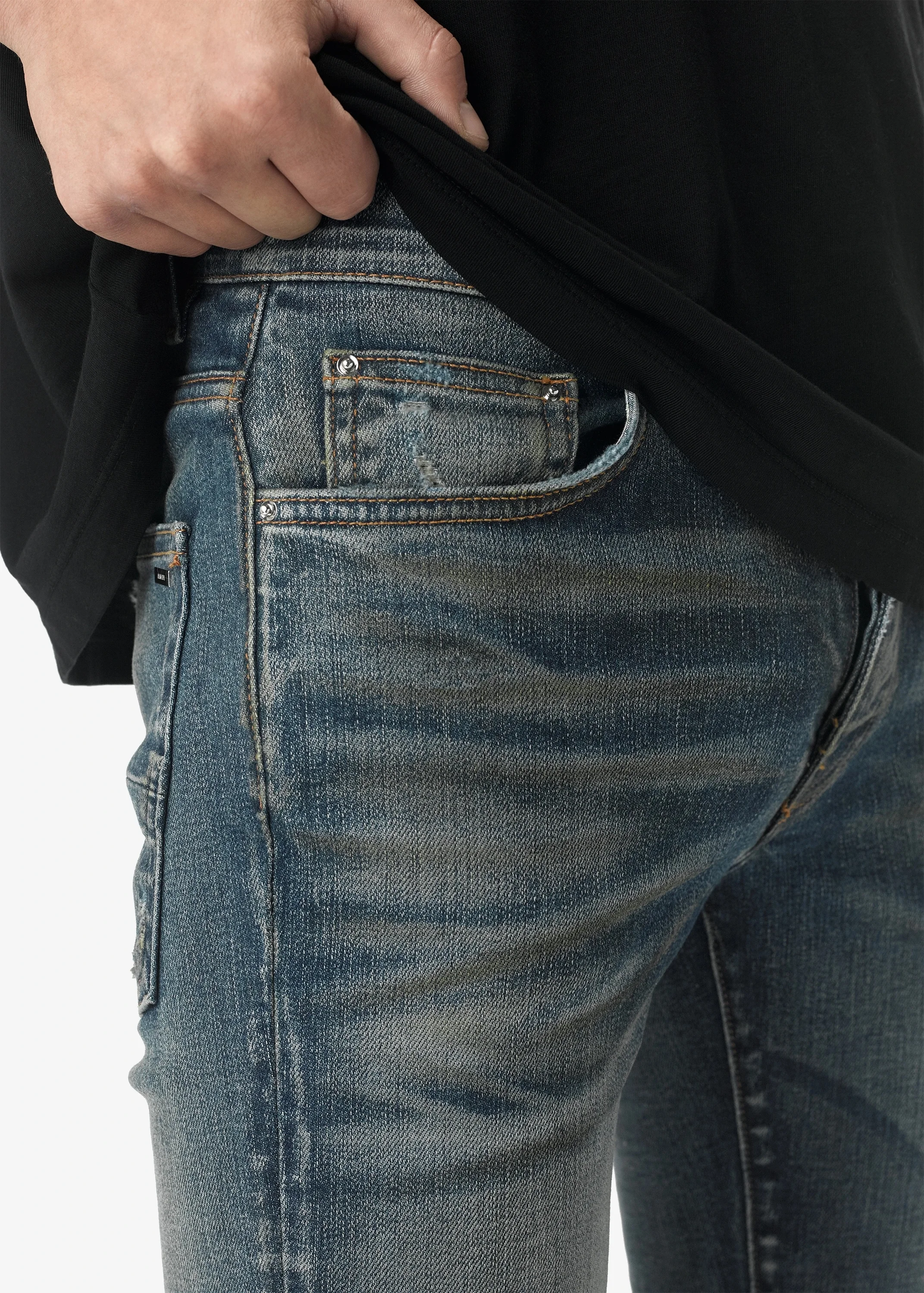 OEM new designs wholesale patchwork torn destroyed denim skinny jeans for men