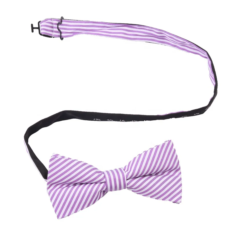 novelty cheap hand made purple striped polyester self tie bow tie and bow tie set for men