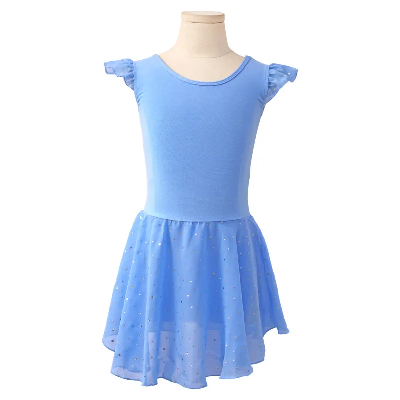 Girls Ballet Leotard with Ruffle Sleeves and Tutu Skirt Sparkle Dance Dress for Children 3-11 Years