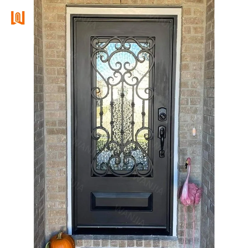 Wholesaler customization anti theft entrance safety iron door wrought iron single door front entry wrought iron casement door