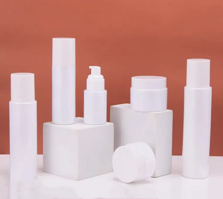 Pearl White 30g 50g Luxury Glass Cream Jar Lotion Pump Bottle Cosmetic Spray Bottle 60ml 100ml 120ml Skincare Empty Packing