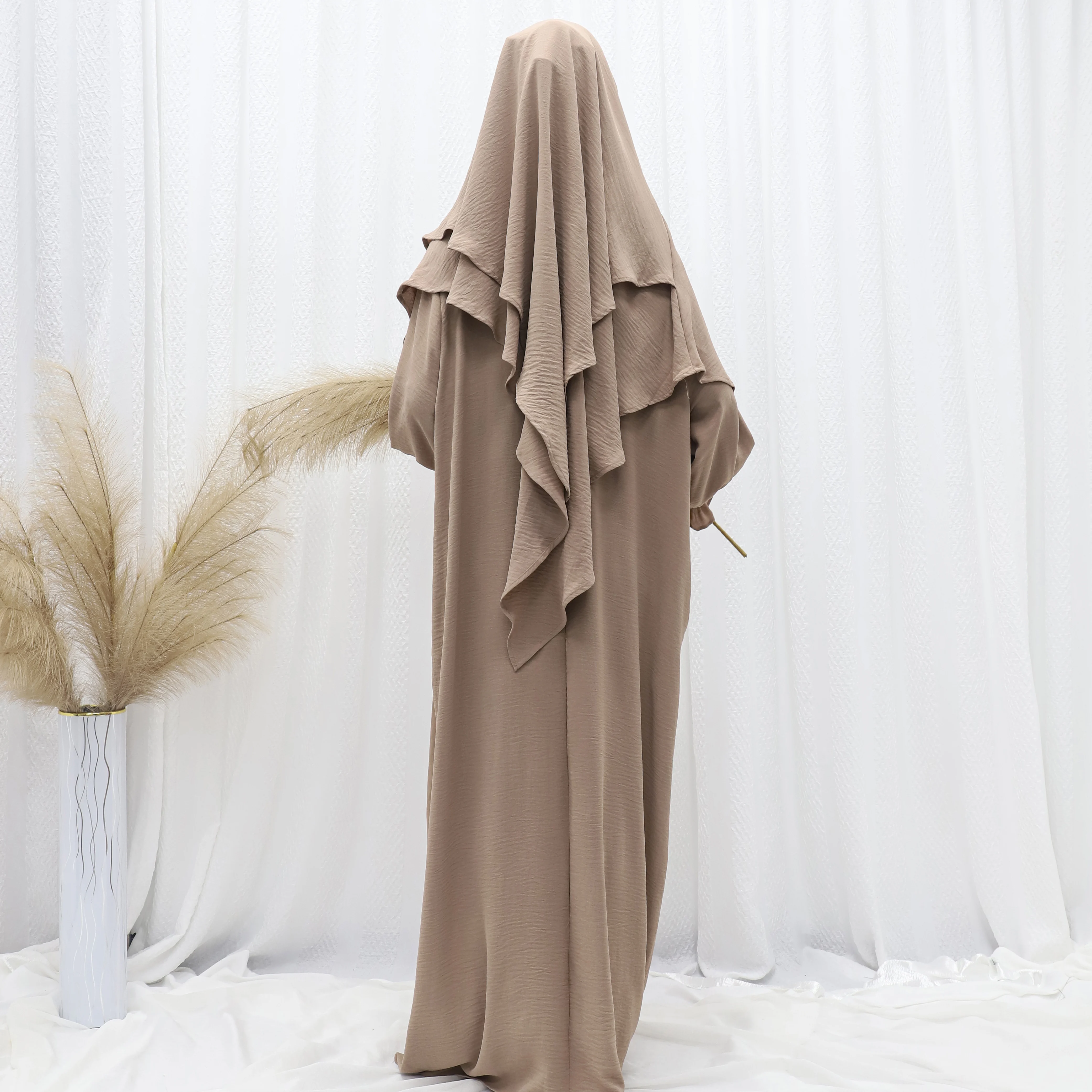 Islamic EID Clothing Plain Modesty Long Dress Simple Muslim Women Daily Clothes Abaya Two Layers Khimar
