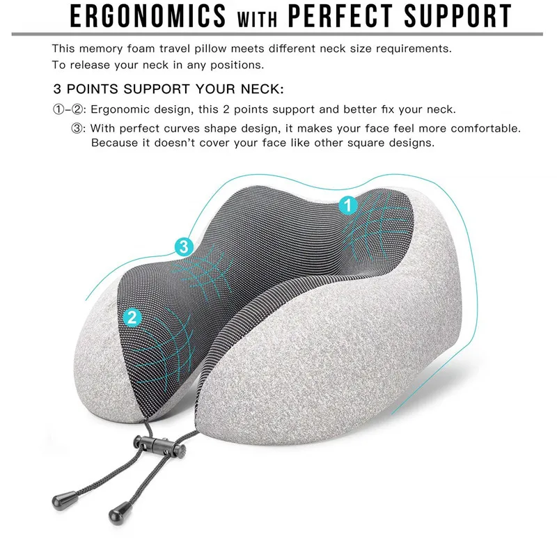 Travel Pillow 100% Pure Memory Foam Neck Pillow Memory Foam Travel Comfortable Breathable  Pillow Travel