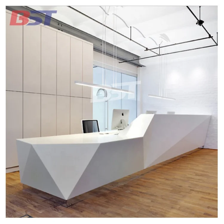 Luxury Design White Artificial Stone Office Furniture Diamond Reception Desk