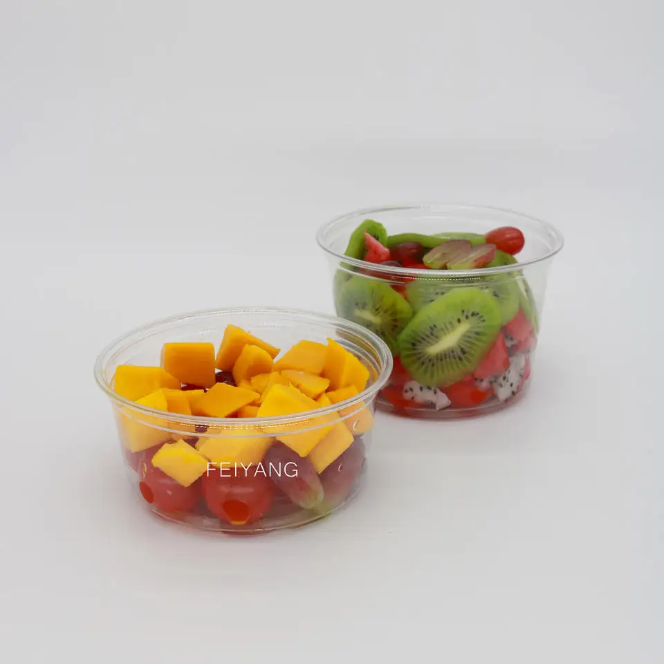 Custom Logo Printed Disposable Plastic Food Container Salad Bowl Yogurt Ice Cream Cups With Lids