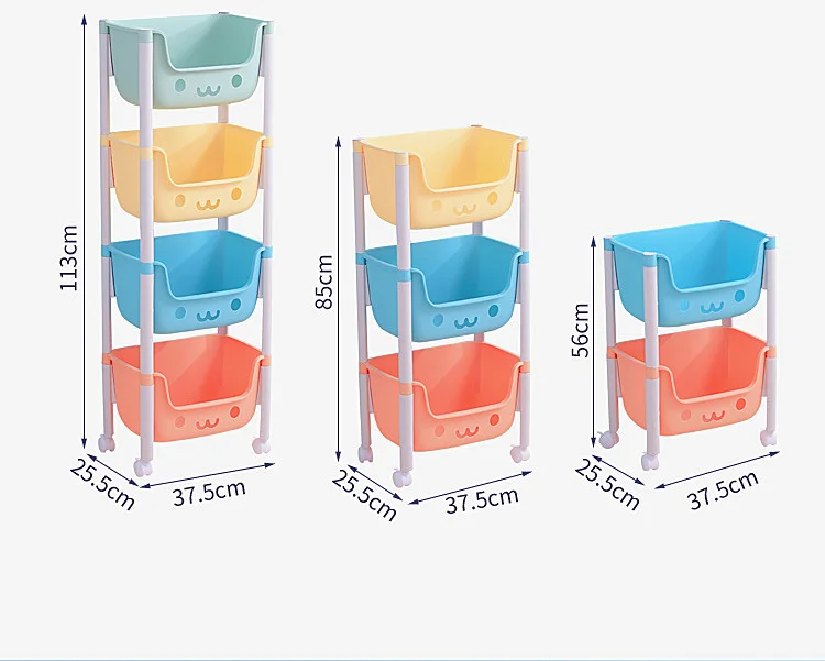Movable Book Clothing Organization Rack 2/3/4 Layer Floor Lovely Toy Storage Organizer For Bathroom Living Room Kitchen