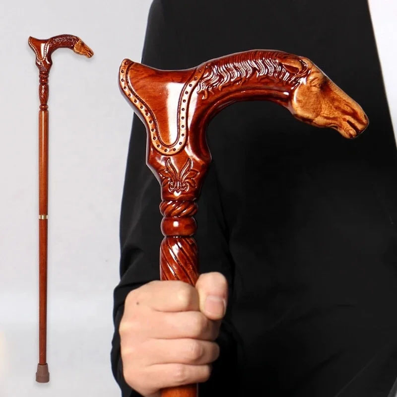 horse head Wooden crafts walking old man walking stick for men walking crutches hands beech cane