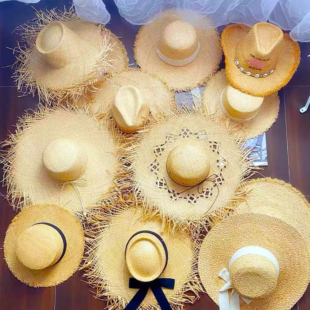 Hot Sales Cheap Raffia Straw Boater Hat women lady summer beach travel straw hats