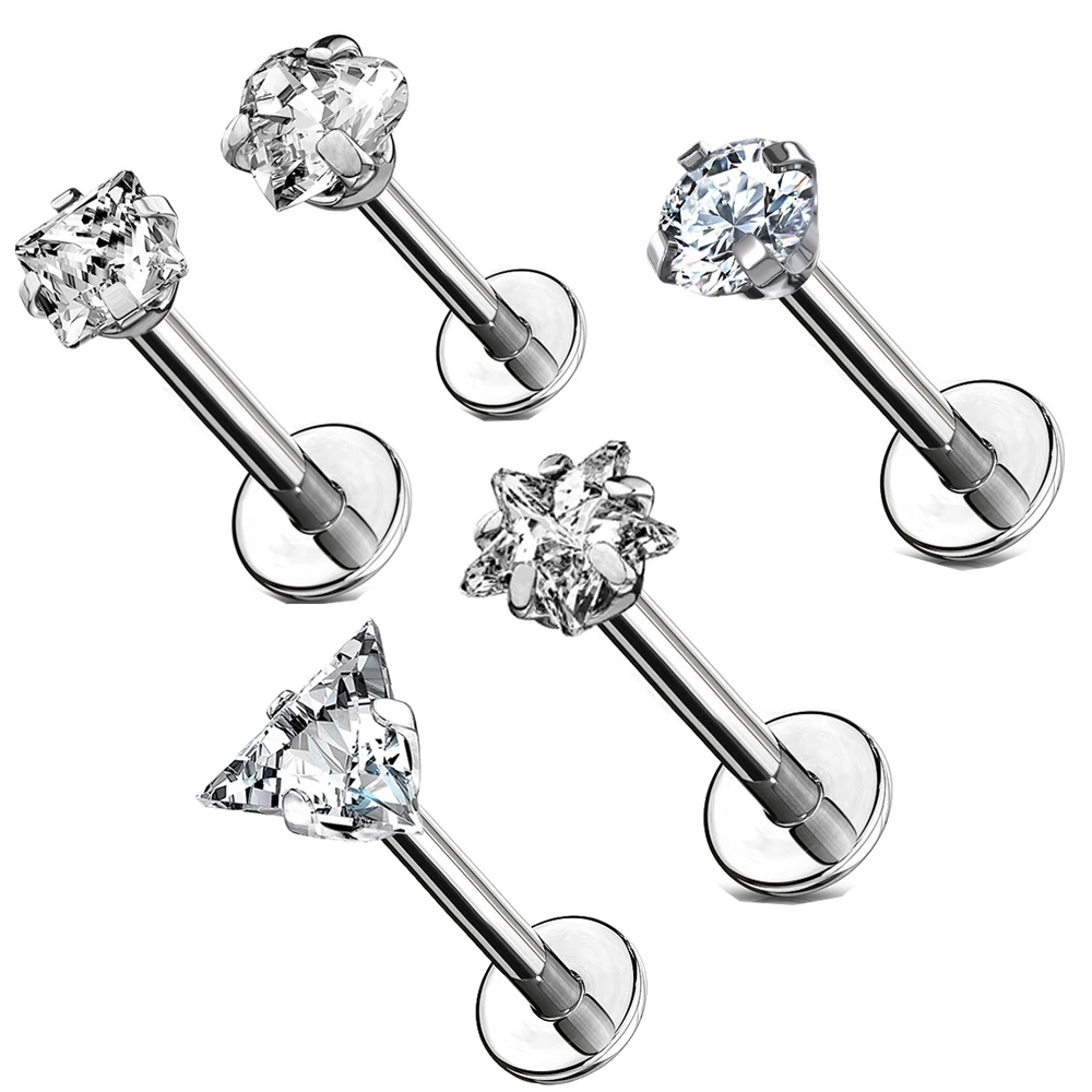 2022 The Latest Design Jewelry Three Prong Set Heart CZ Top  Internally Threaded Monroe Labret Piercing Wholesale