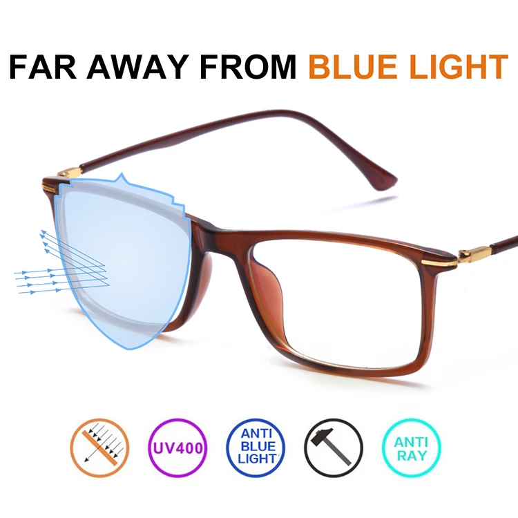 In Stock Men Square Frame TR90 Anti Blue Light Blocking Optical Glasses Frame