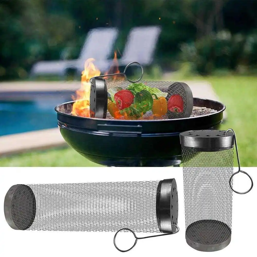 Stainless Steel BBQ Grill Oven Rotated Roaster Drum Peanut Coffee Beans Basket Portable Outdoor Barbecue Accessories For Home