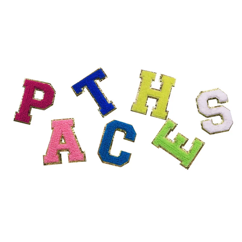 Custom Wholesale patch embroidery letter DIY iron on hoodie Rainbow color chenille patches.chenile letters
