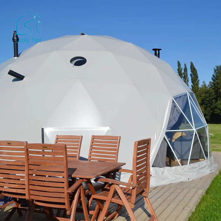Forest Camping Equipment Hotel Event House Grey Color PVC Dome Tent With Glass Door