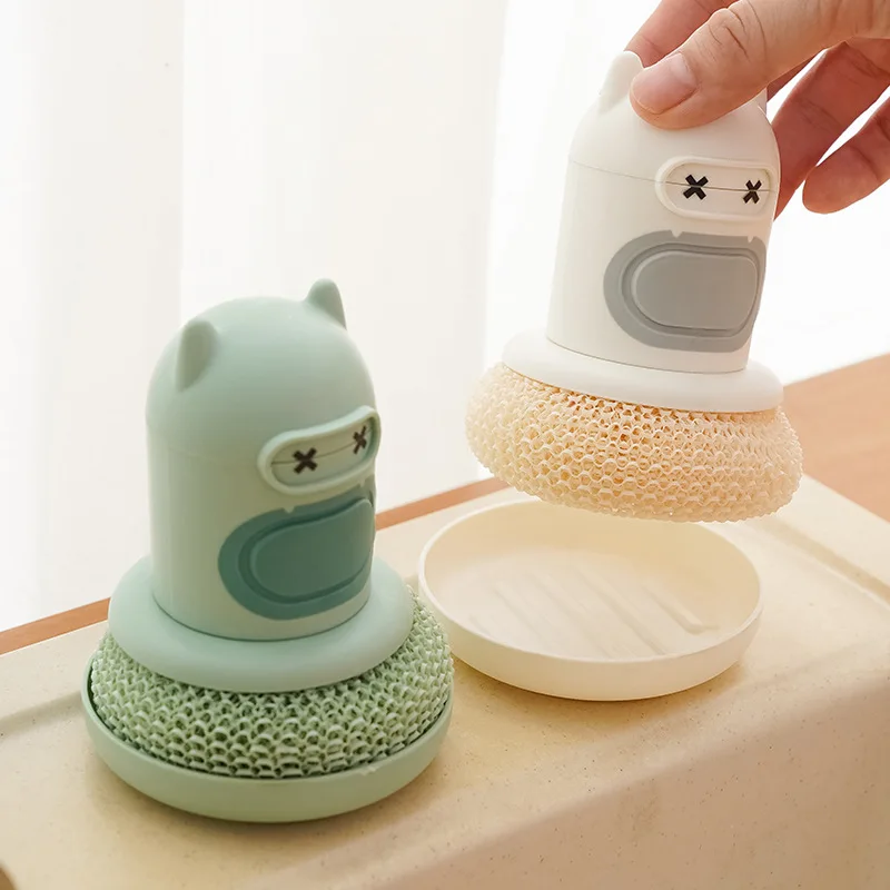 2024 Kitchen Cartoon Press type Brush Creative Automatic Liquid Adding Pot Cute Brush Tool Cleaning and Stain Removal PPball