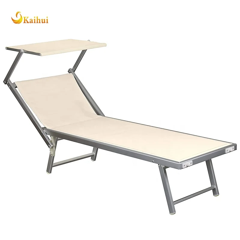 Folding Aluminum Sun Lounger with ROOF sea beach pool garden