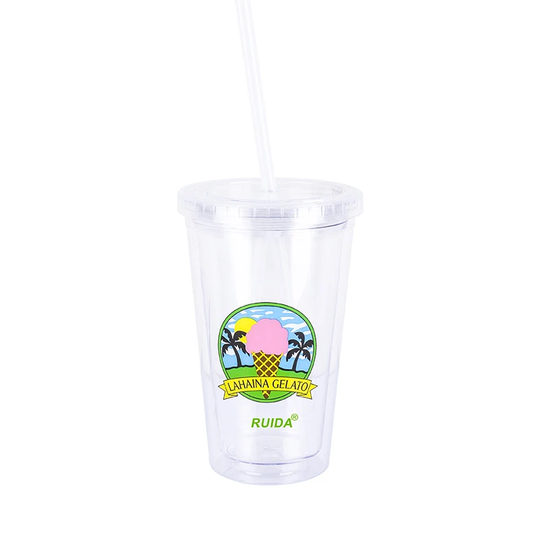 Amazon Top Seller 16oz 24oz Acrylic Slurp Double Wall Plastic Dome Cup Bottle with Straw
