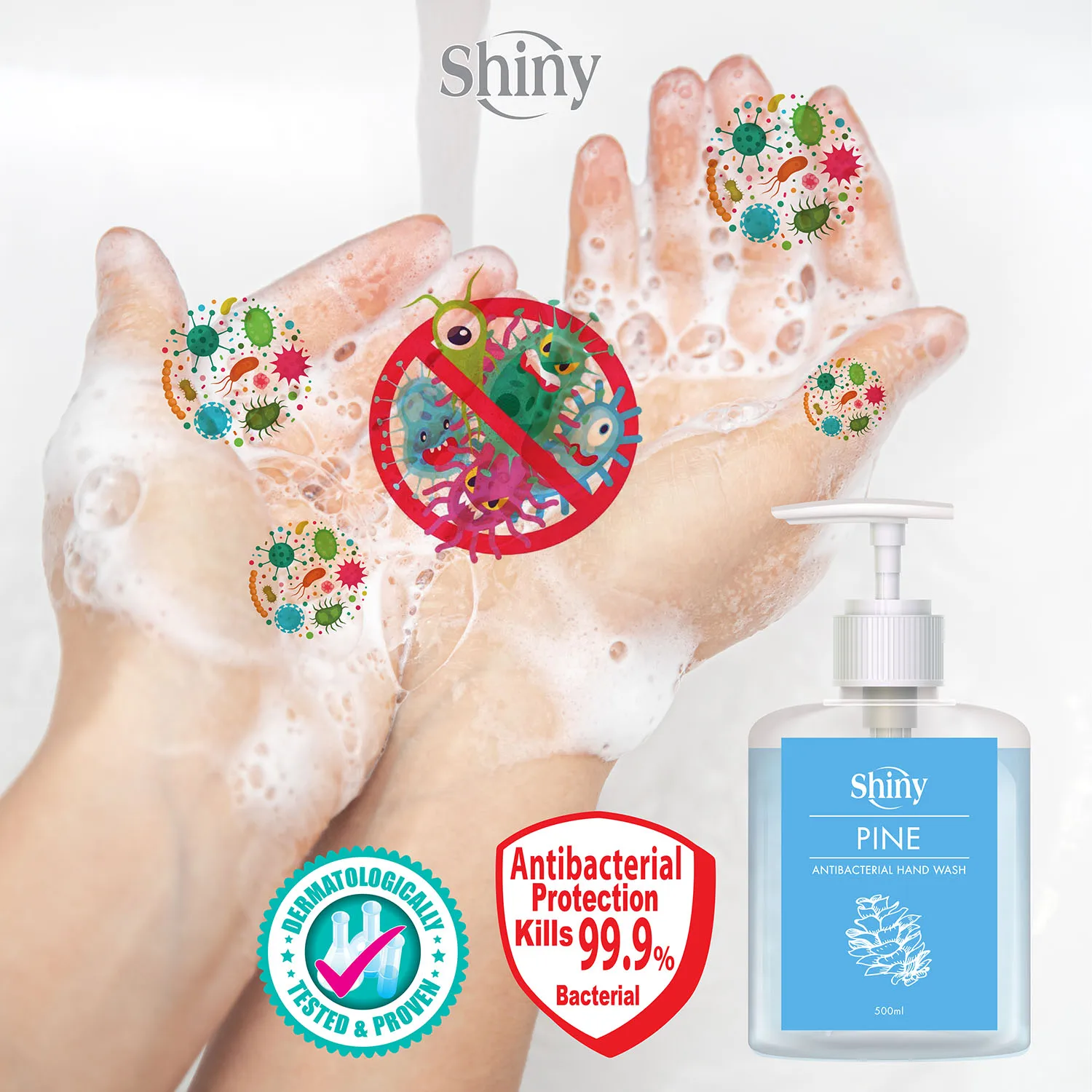 Malaysia Best Export Shiny Hand Wash 500ml High Quality Ingredients Made with Vitamin E Liquid Form Suitable for All Ages