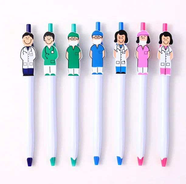 Wholesale promotion medical doctor nurse cartoon design plastic press ballpoint pen