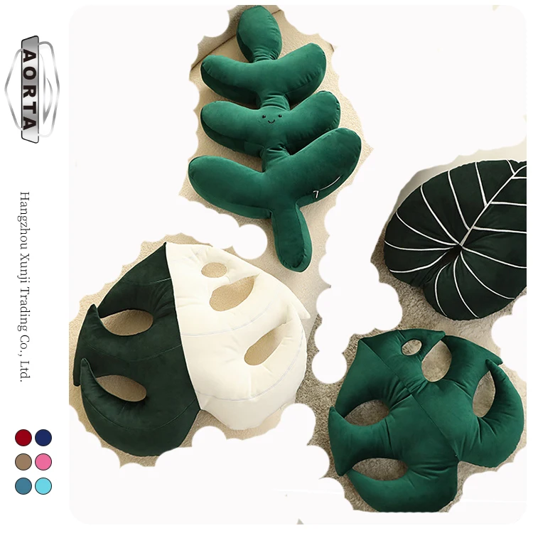 2022 wholesale fashion 3d cute leaves leaf suculent shaped plant decorate plush soft comfortable throw pillow for home decor