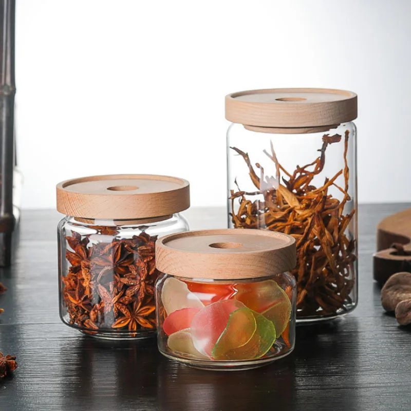 Food Storage Jar Sealed Glass Canister Heat Resistant Airtight Grain Spaghetti Container Kitchen Organizer Seasoning Bottle