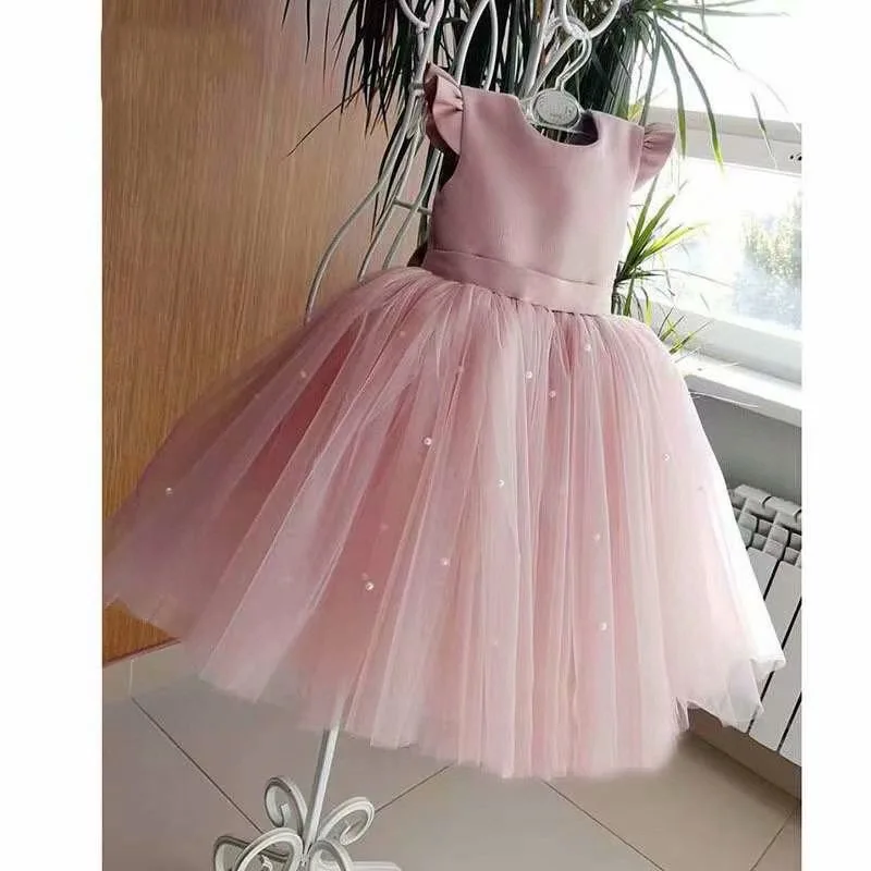 duoyingbao Summer Girl Clothing Purple Flower Tutu Long wedding dress Girl Puffy Birthday Dress Child Garment Baby Dress