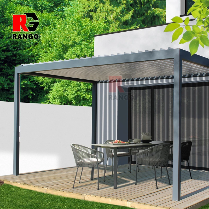 Install Easily Remote Control Pergola Outdoor Garden Buildings Gazebo Garden Bioclimatic Aluminium Pergola With Sun Screen