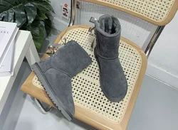 New Waterproof Genuine Sheepskin Snow Boots Kid Women Classic Shoes Winter Ribbon Wool Uggh Boots For Wome