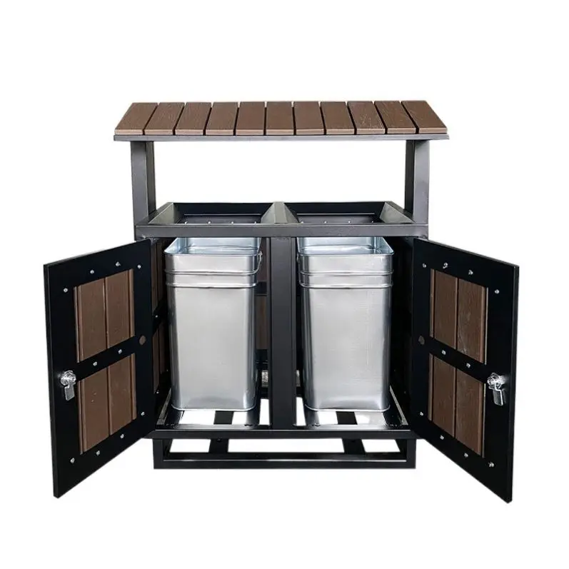 Customization Pet Trash Can Metal Waste Sorting Bin Garbage Container With 3 Compartments For Dogs Cats