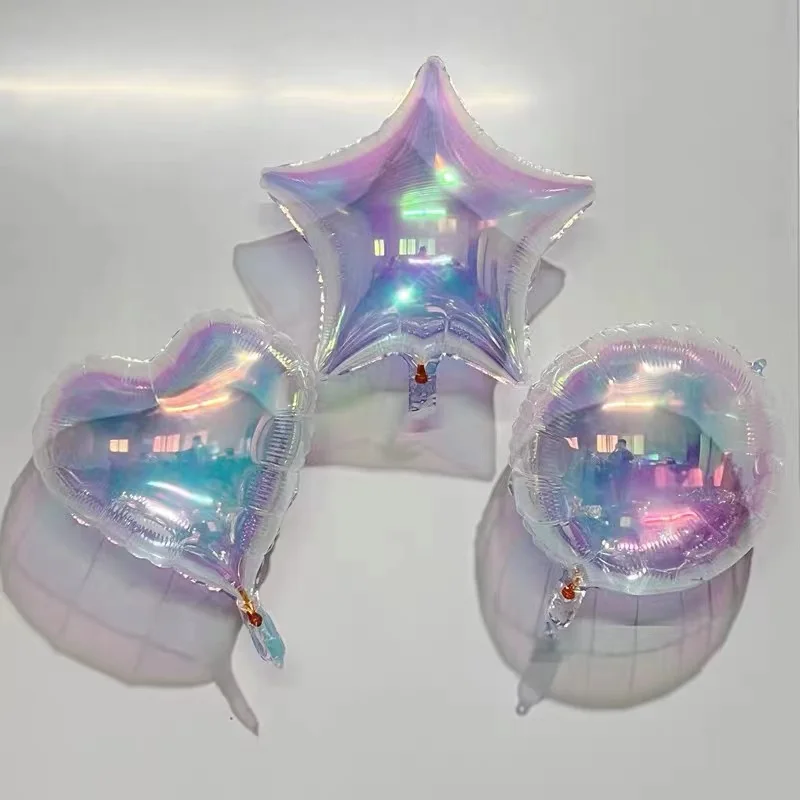Foreign trade round heart-shaped five-pointed star transparent balloon party decoration 19 inch rainbow color love balloon