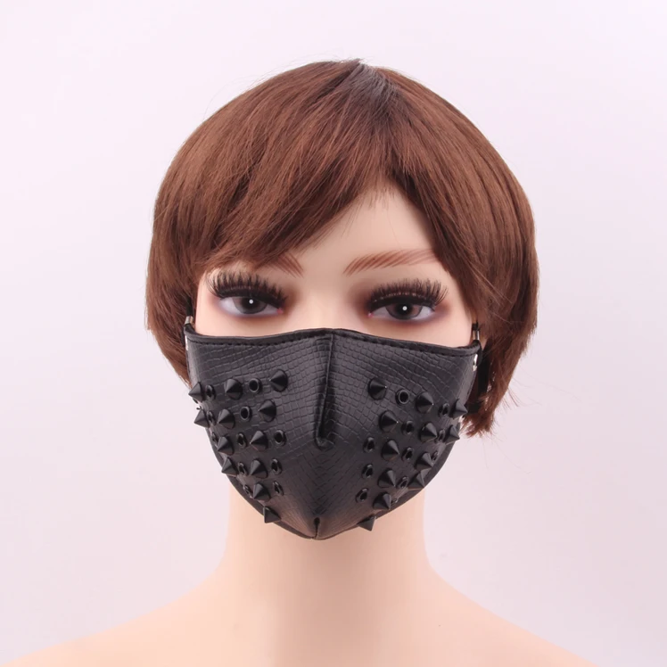 
New carnival leather personality punk rivet black half face anti pollution halloween party knight Motorcycle bike riding mask 