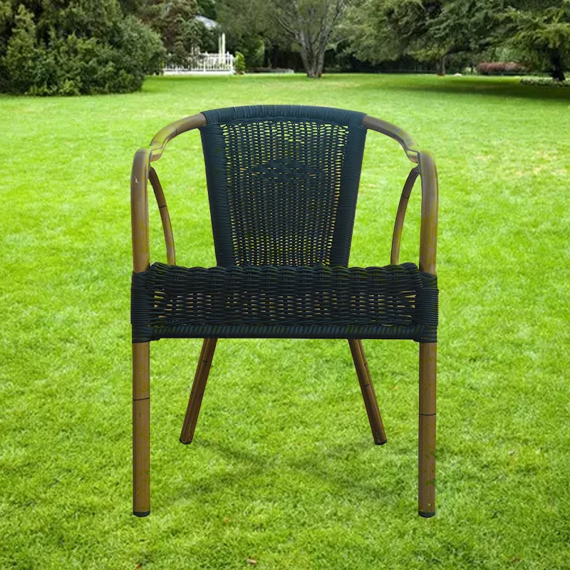 Exquisite Traditional Chinese craft indoor outdoor garden black woven rattan leisure chair for senior citizen