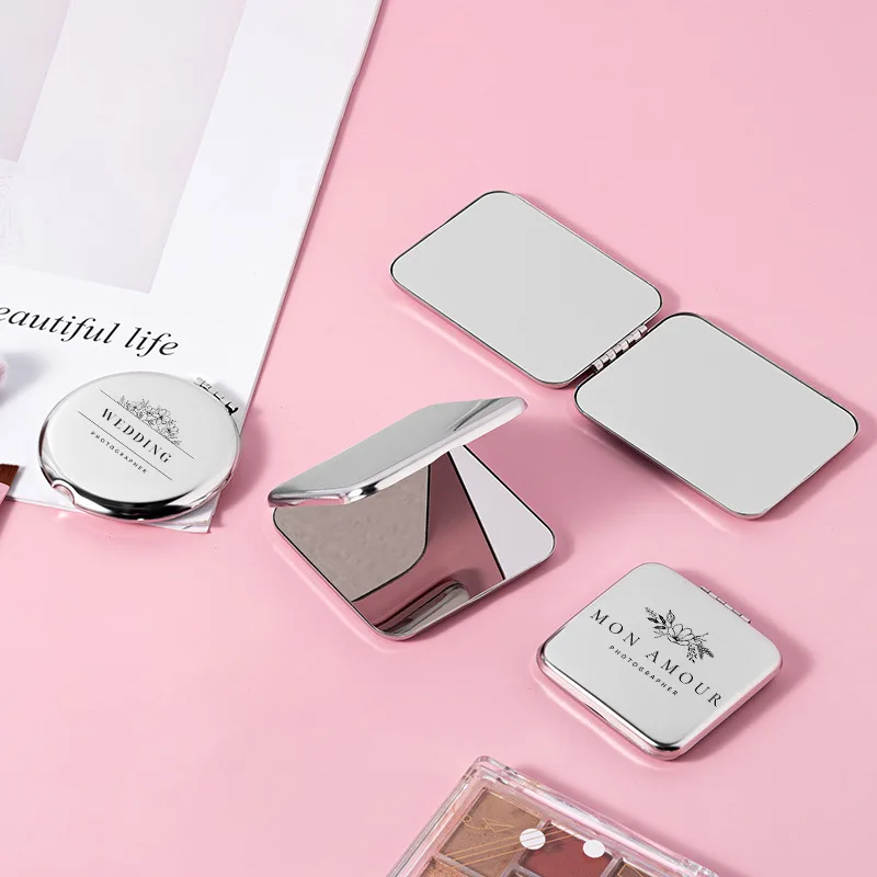 Metal Rose Gold Round Double Makeup Compact Mirror Custom Logo For Hand Held Mini Pocket Mirror