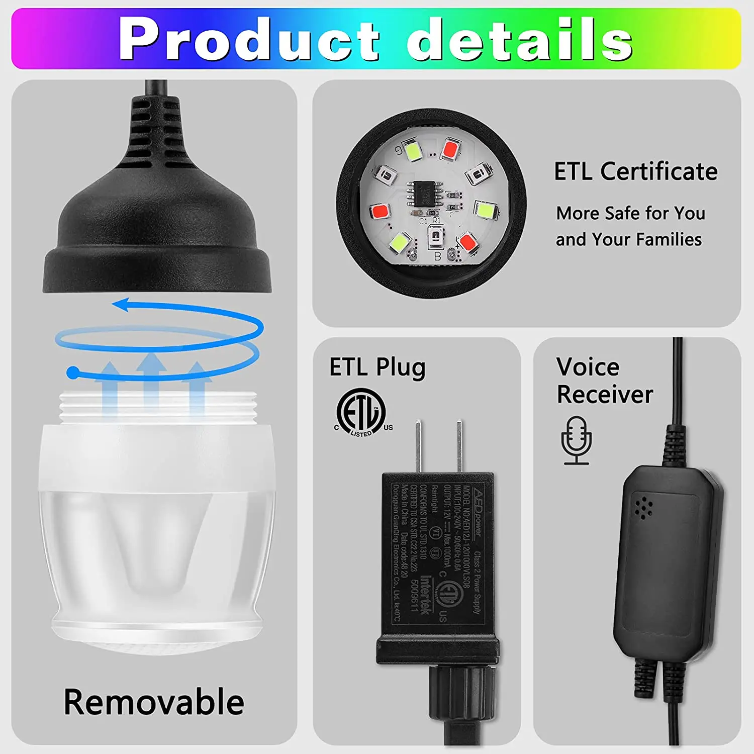 43FT Color Changing LED Hanging Lights with 14 Dimmable Bulbs