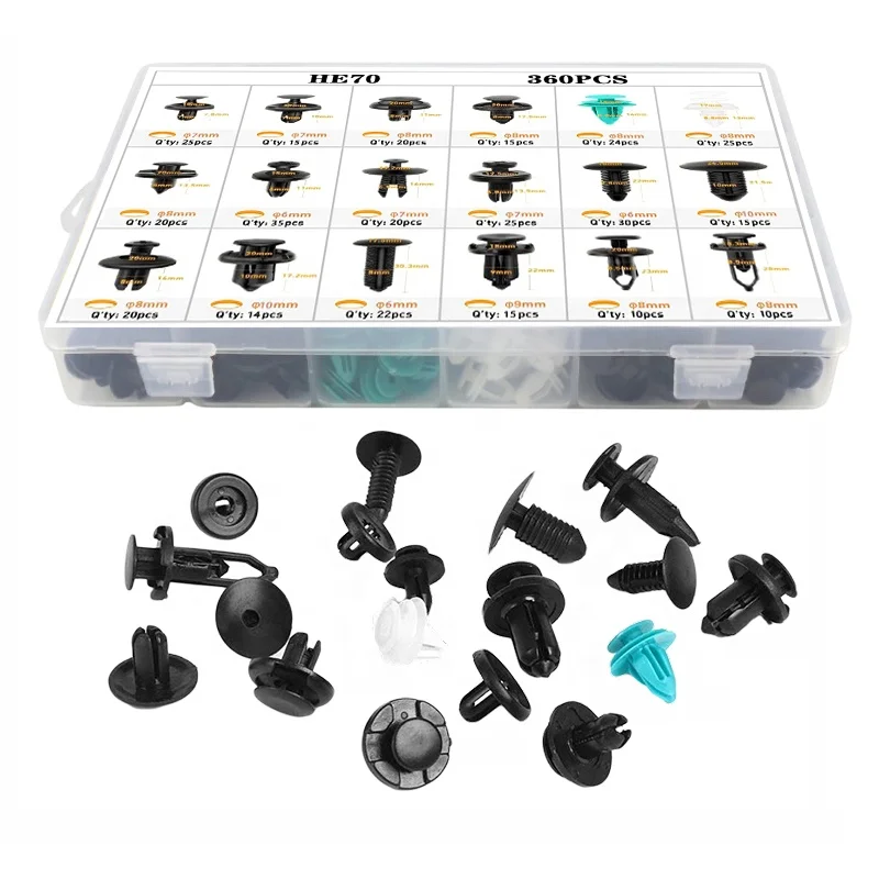 360PCS automobile hybrid fastener bumper fender door plate rivet retainer clamp-push type engine hood fender fastener