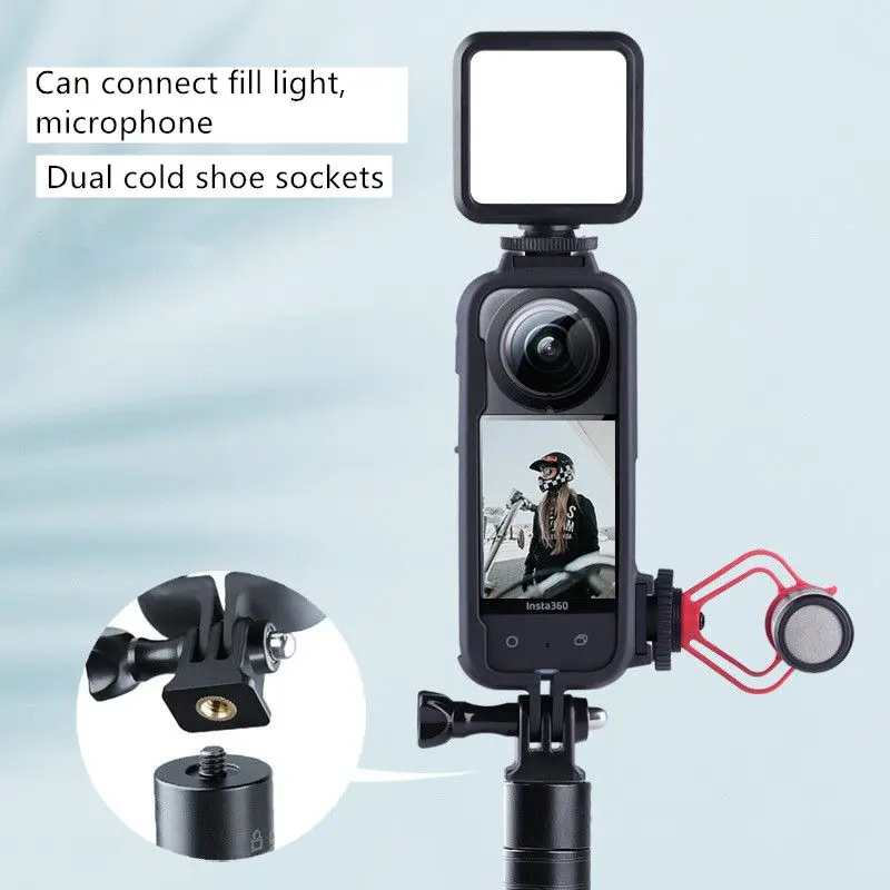 Frame Cage Housing Case Including Protective Lens Cap Adapter Mount Bracket For Insta360 X3 Cams