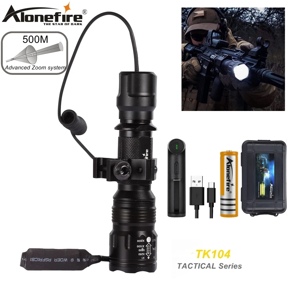 Alonefire TK104 XM-L2 светодиодный тактический фонарик с зумом лампа 21 мм крепление для прицела страйкбольная винтовка стрельба охота яркий