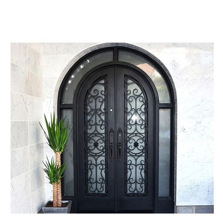 Modern Design Double Exterior Steel Security Doors For Home Villa Iron Gate Design Glass Entry Door