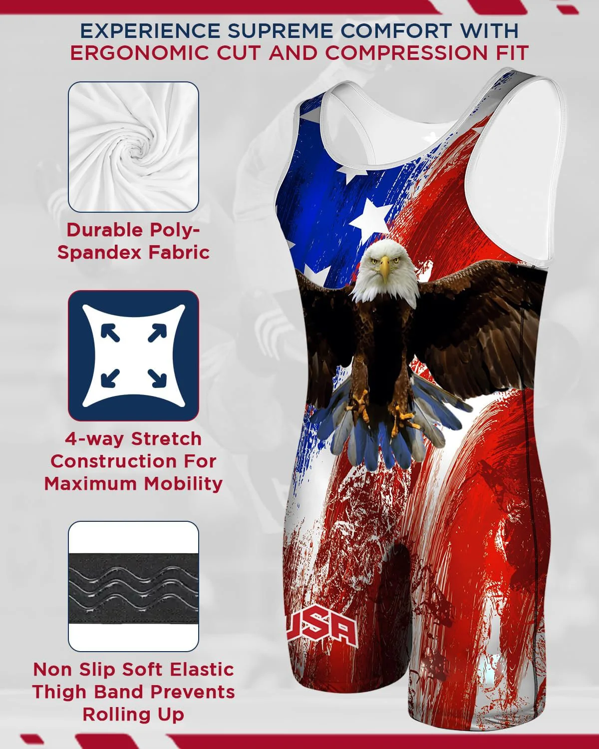 Custom USA Sublimated Wrestling Singlet for MMA, Powerlifting Singlet Youth Wrestling Singlet Men for Training