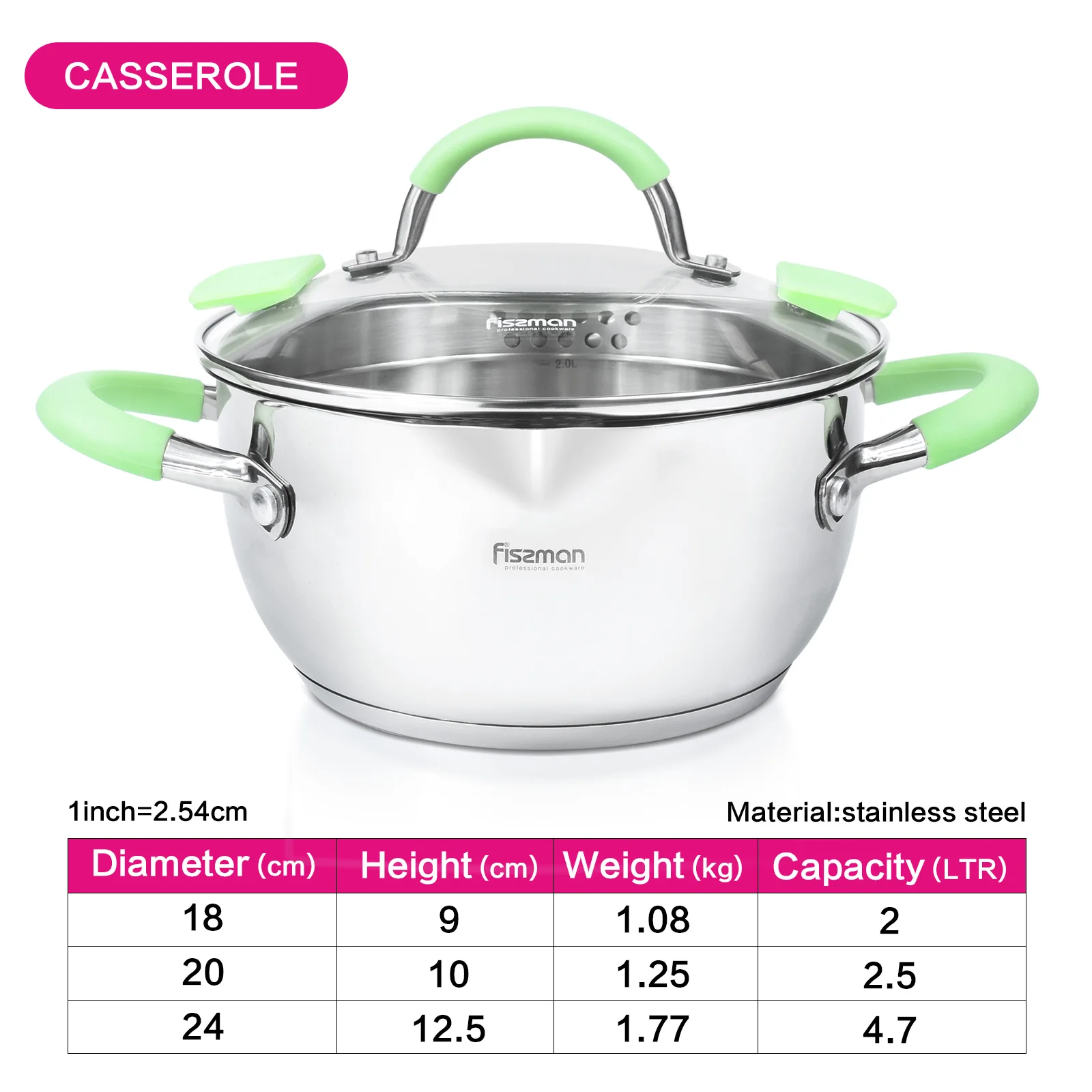 FISSMAN Stainless Steel Cookware Casserole Dishes Kitchen Cooking Hot Save Double-ear Cooking Pot