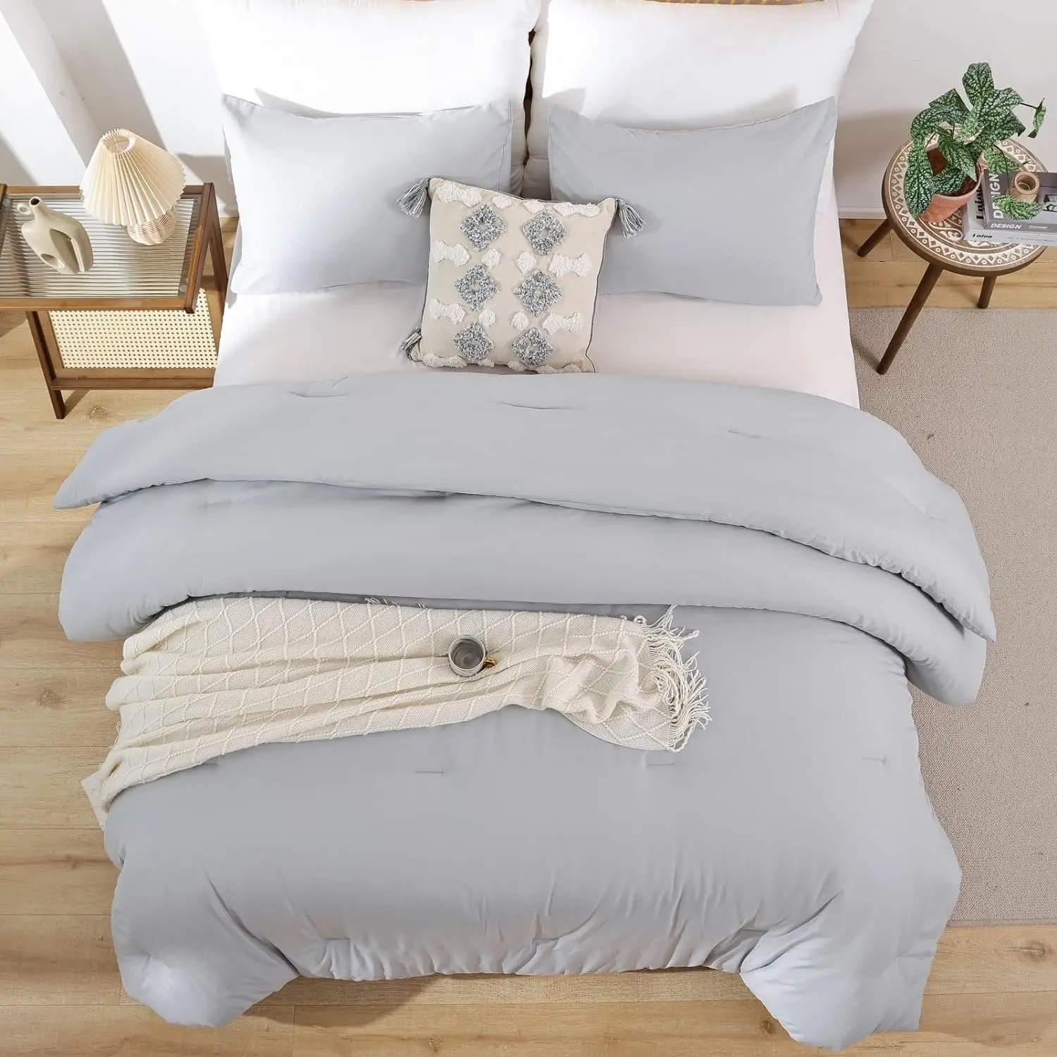1 Light Grey Comforter 2 Pillowcases All Season Soft Bedding Lightweight Bedspread Blanket Quilt Gifts Gray Comforter Set Queen