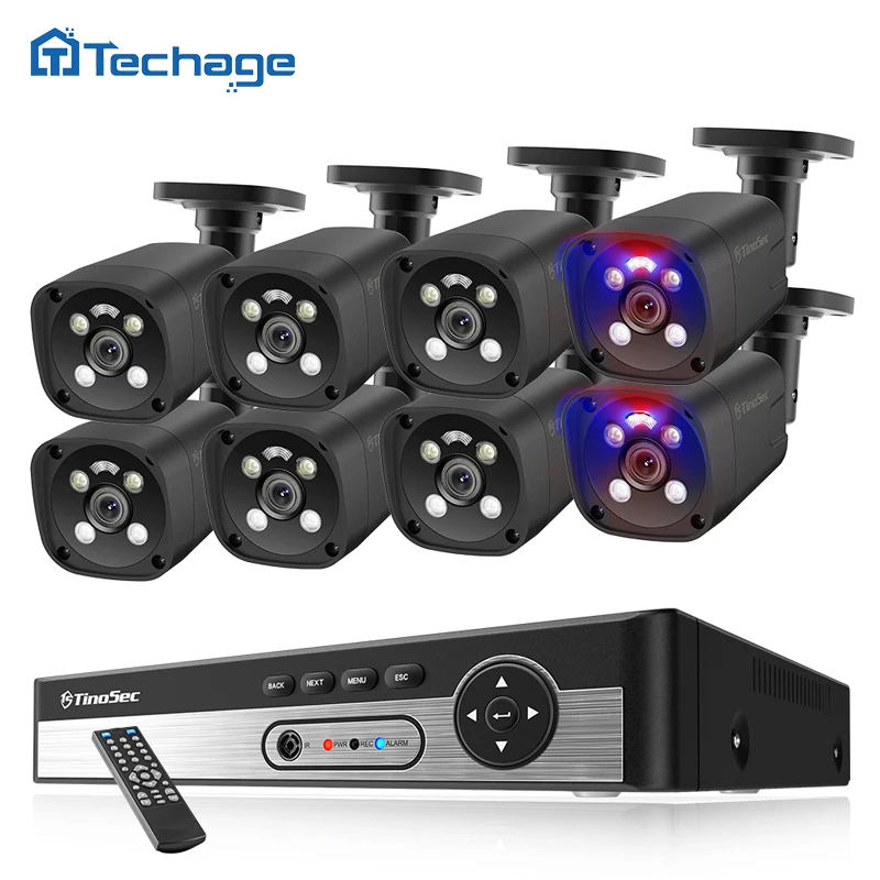 Techage 8Ch 4Mp Cctv Camera System Hd Ip Poe Camera 2K Outdoor Poe Security Camera System