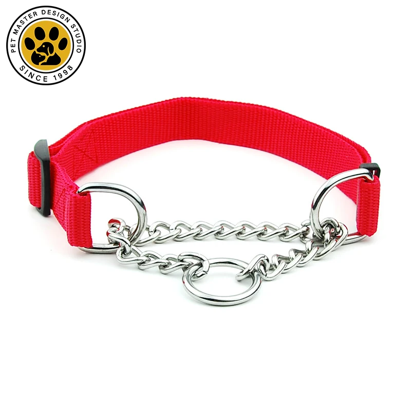 SinSky Metal Training Martingale Dog Collars Adjustable Plain Color P-choke Chain Anti Bite Pet Dog Training Collar