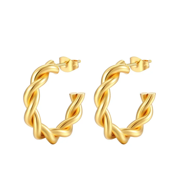 Water Drop Stud Earring for Women Stainless Steel Chunky Gold Silver Plated Hoop Earrings