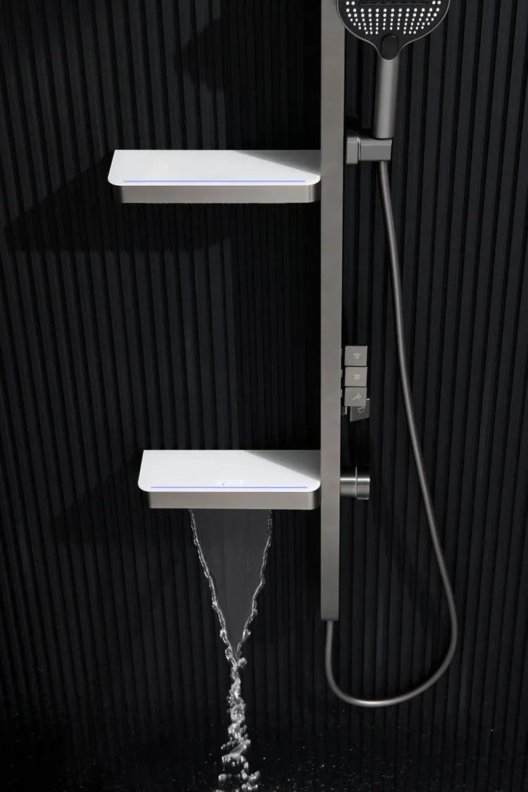 Wall Mounted Double Layer Platform Water Temperature Display Showers Mixer Concealed Faucet Bathroom Shower Brass System Set