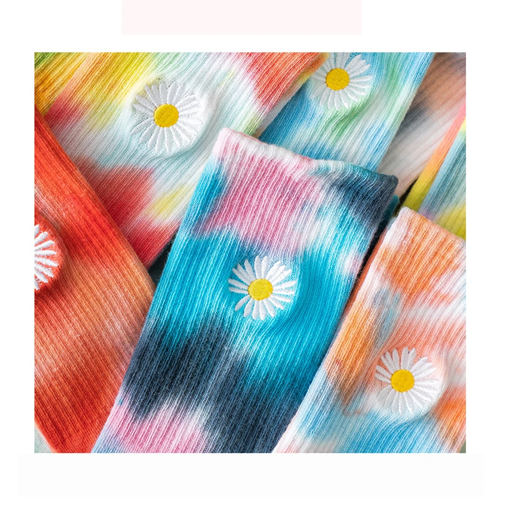 Accept Custom Embroidery Tie Dye Sports Skateboard Fashion Jacquard Cotton Crew Socks for Men and Women