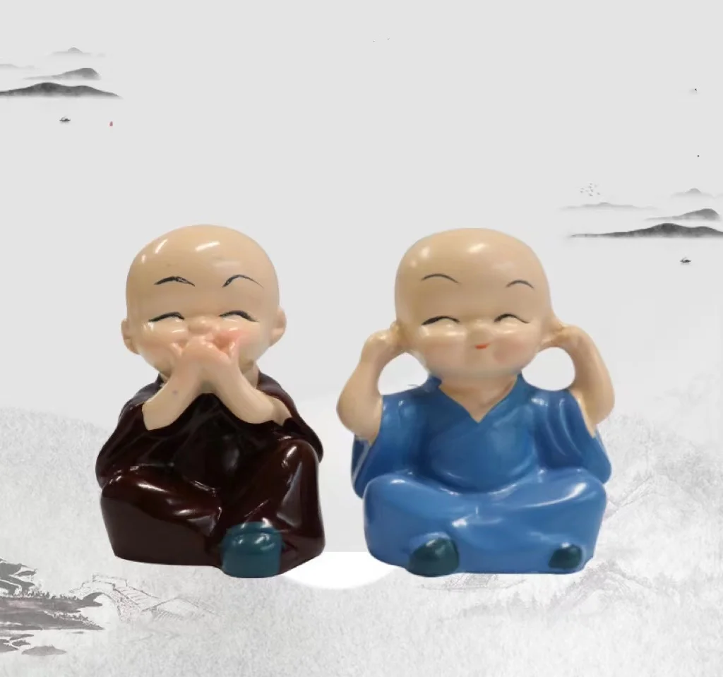 Chinese Zen Living Room Office Desktop Decoration Resin Small Ornaments Car Figurine Four Not Lmonk Cute Buddhist Monk Set